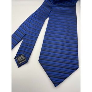 Angelino Mens Blue Black Stripe 100% Silk Handmade Neck Tie